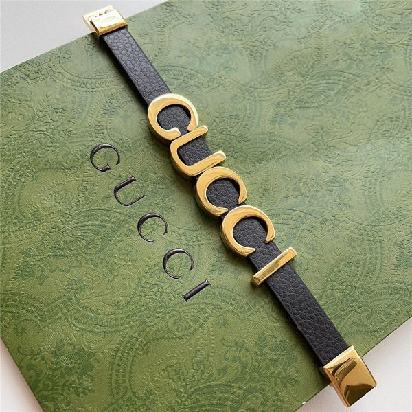 GUCCI LEATHER BRACELET WITH GUCCI SCRIPT