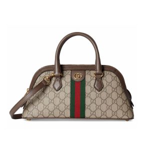 GUCCI OPHIDIA SMALL TOP HANDLE BAG BEIGE AND EBONY 30CM