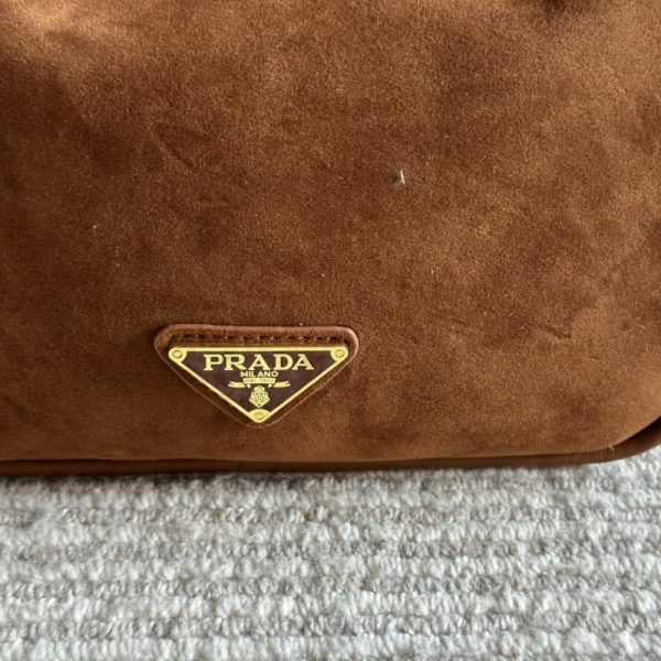 PRADA SUEDE HAND BAG COCOA BROWN 26CM 1BA451 2C4S F0324 V OVO