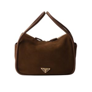 PRADA SUEDE HAND BAG COCOA BROWN 26CM 1BA451 2C4S F0324 V OVO