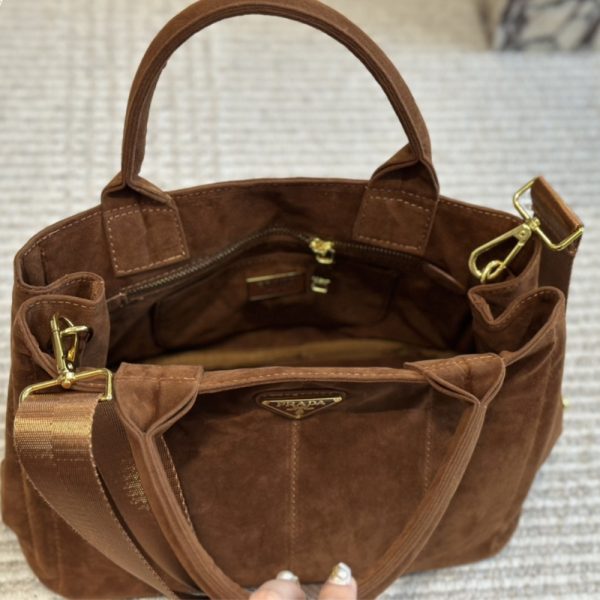 PRADA TOREBKA TORBA SUEDE TOTE BAG COCOA BROWN 30CM