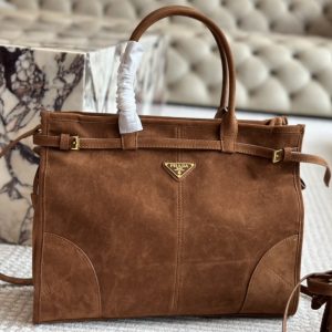 PRADA LARGE SUEDE HANDBAG COCOA BROWN 38CM