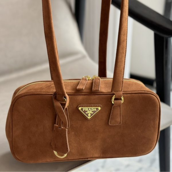 PRADA SUEDE SHOULDER BAG COCOA BROWN 29CM