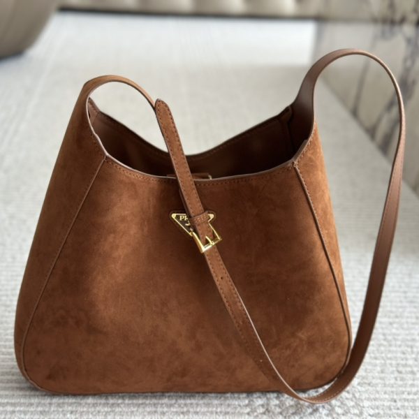 PRADA LARGE SUEDE SHOULDER BAG COCOA BROWN 34CM