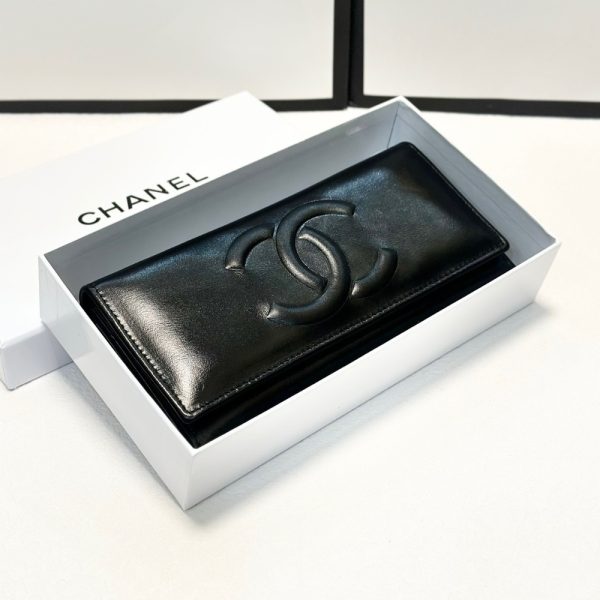 CHANEL LONG LAMBSKIN WALLET BLACK 19CM