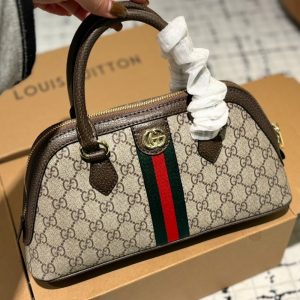 GUCCI OPHIDIA SMALL TOP HANDLE BAG BEIGE AND EBONY 30CM