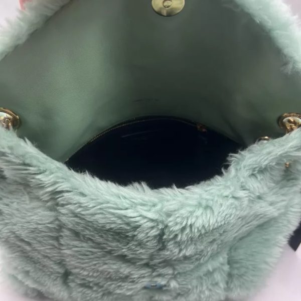 SAINT LAURENT PUFFER BAG IN SHEARLING GREEN 28CM