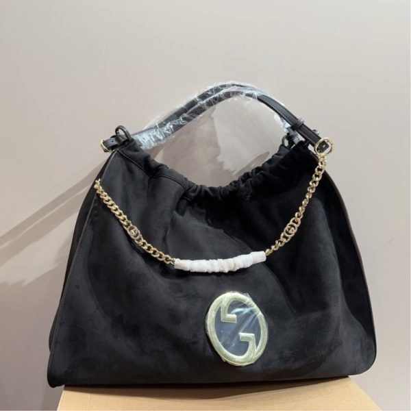 GUCCI BLONDIE LARGE SUEDE TOTE BAG BLACK 50CM