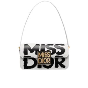 DIOR MISS DIOR FLAP BAG GRAFFITI PRINTED CALFSKIN WHITE AND BLACK 22CM M2610UZCJ M933