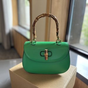 GUCCI BAMBOO 1947 MINI TOP HANDLE BAG GREEN LEATHER 18CM