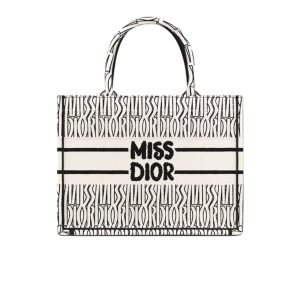 DIOR BOOK TOTE MISS DIOR ALLOVER EMBROIDERY WHITE AND BLACK MEDIUM 26CM M1296ZEZE M041