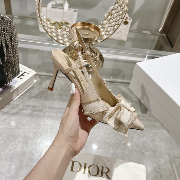 DIOR ADIORABLE SLINGBACK PUMP NUDE FRINGED GROSGRAIN