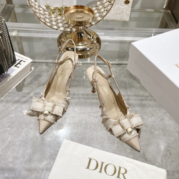 DIOR ADIORABLE SLINGBACK PUMP NUDE FRINGED GROSGRAIN