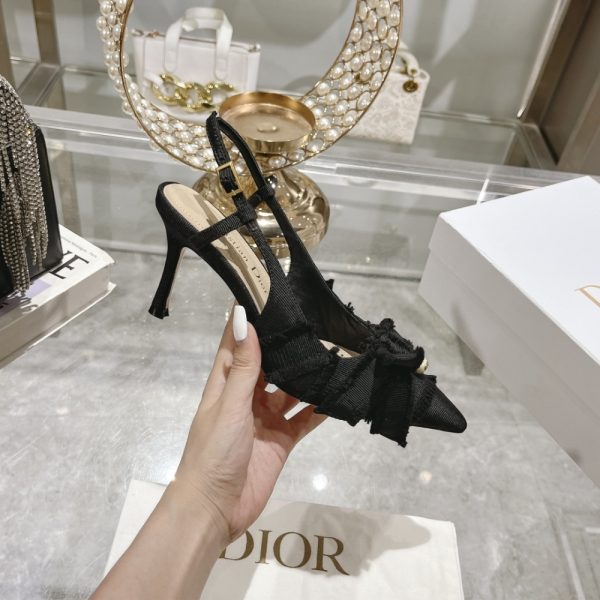 DIOR ADIORABLE SLINGBACK PUMP BLACK FRINGED GROSGRAIN KDV225GGN S900