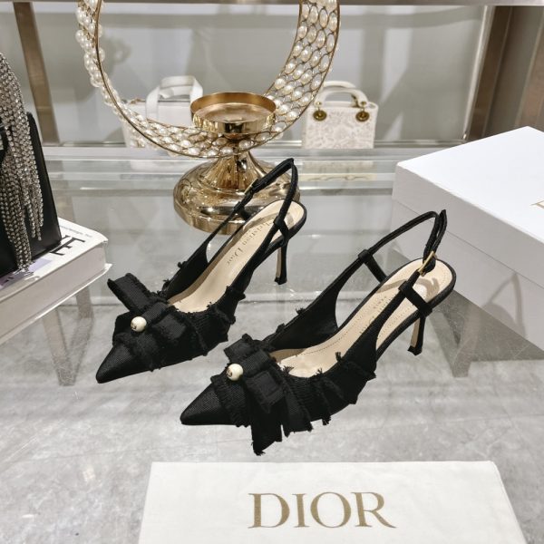 DIOR ADIORABLE SLINGBACK PUMP BLACK FRINGED GROSGRAIN KDV225GGN S900