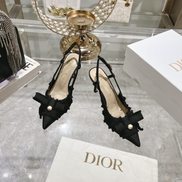 DIOR ADIORABLE SLINGBACK PUMP BLACK FRINGED GROSGRAIN KDV225GGN S900