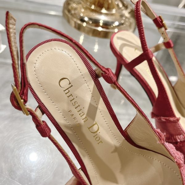 DIOR ADIORABLE SLINGBACK PUMP RED FRINGED GROSGRAIN