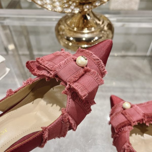 DIOR ADIORABLE SLINGBACK PUMP RED FRINGED GROSGRAIN