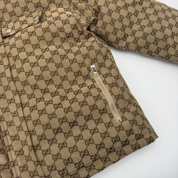 GUCCI GG CANVAS BOMBER JACKET WITH HOOD CAMEL