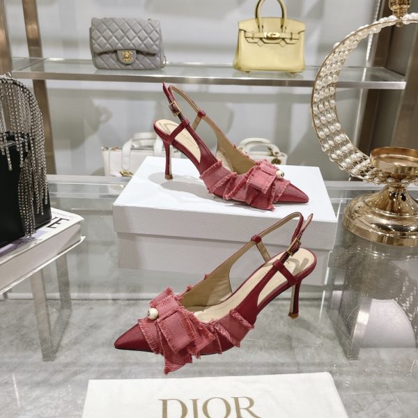 DIOR ADIORABLE SLINGBACK PUMP RED FRINGED GROSGRAIN