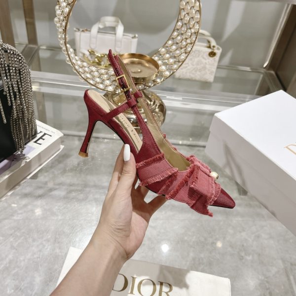 DIOR ADIORABLE SLINGBACK PUMP RED FRINGED GROSGRAIN