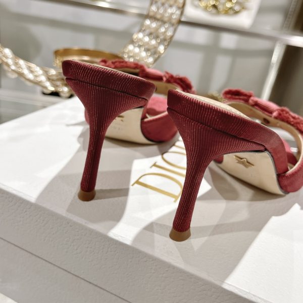 DIOR ADIORABLE HEELED SLIDE RED FRINGED GROSGRAIN