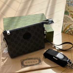 GUCCI MESSENGER BAG WITH INTERLOCKING G BLACK 18CM