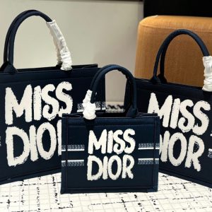 DIOR BOOK TOTE MISS DIOR GRAFFITI EMBROIDERY DARK BLUE 41CM