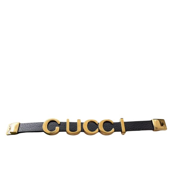 GUCCI LEATHER BRACELET WITH GUCCI SCRIPT