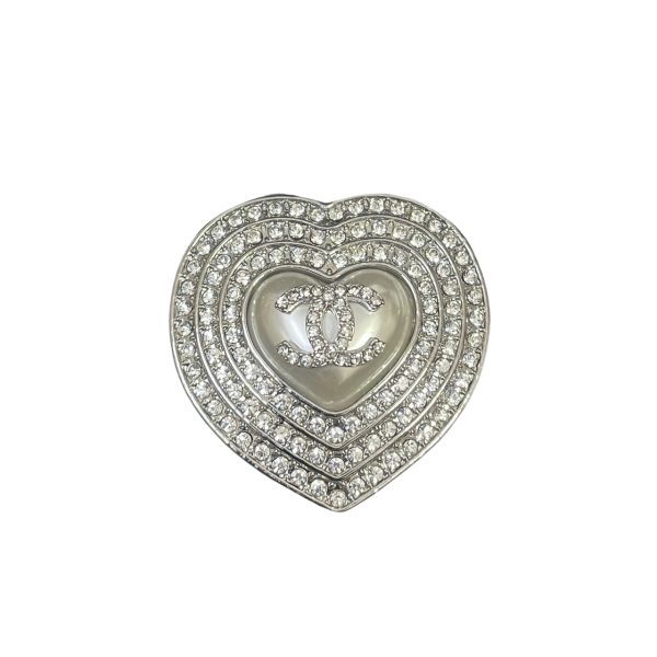 CHANEL CC HEART BROOCH SILVER WITH PEARL HEART