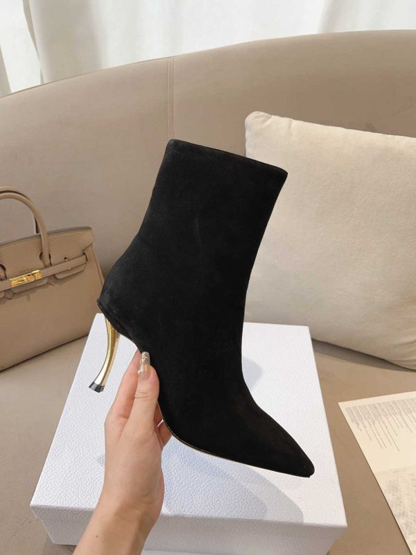 DIOR WOMEN D FAME HEELED ANKLE BOOT SUEDE CALFSKIN BLACK