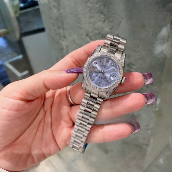 ROLEX DATEJUST DIAMOND BEZEL OYSTER WHITE GOLD PURPLE 31MM