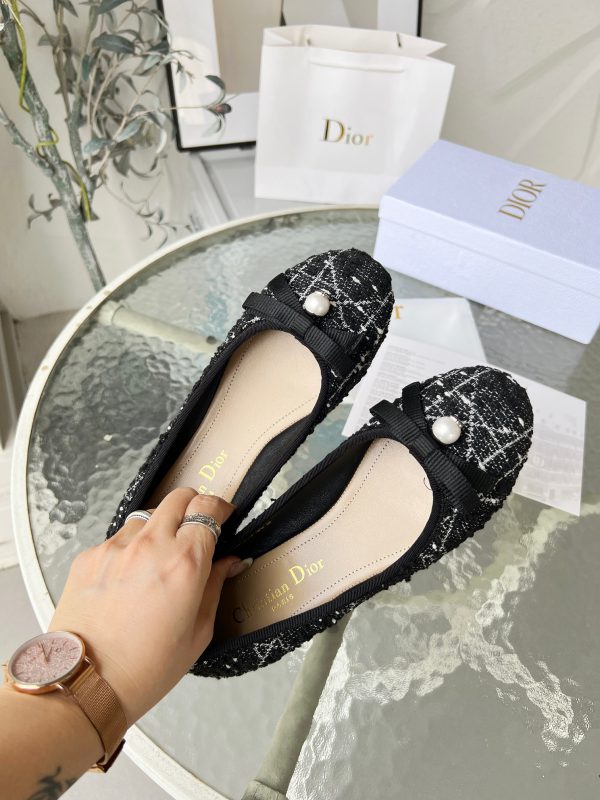 DIOR BALLET FLAT CANNAGE TWEED BLACK AND WHITE KCB900CTG S17X