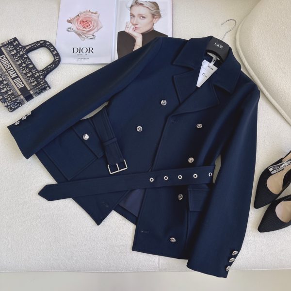 DIOR REVERSIBLE WOOL BLEND FELT COAT NAVY BLUE