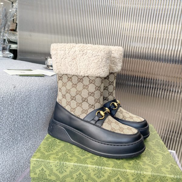 GUCCI 1955 HORSEBIT SNOW BOOTS GG CANVAS IN BLACK