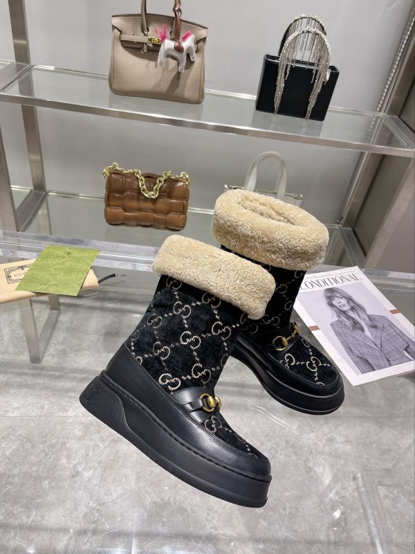 GUCCI 1955 HORSEBIT SNOW BOOTS VELVET FABRIC BLACK