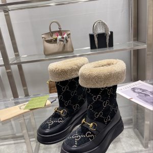 GUCCI 1955 HORSEBIT SNOW BOOTS VELVET FABRIC BLACK