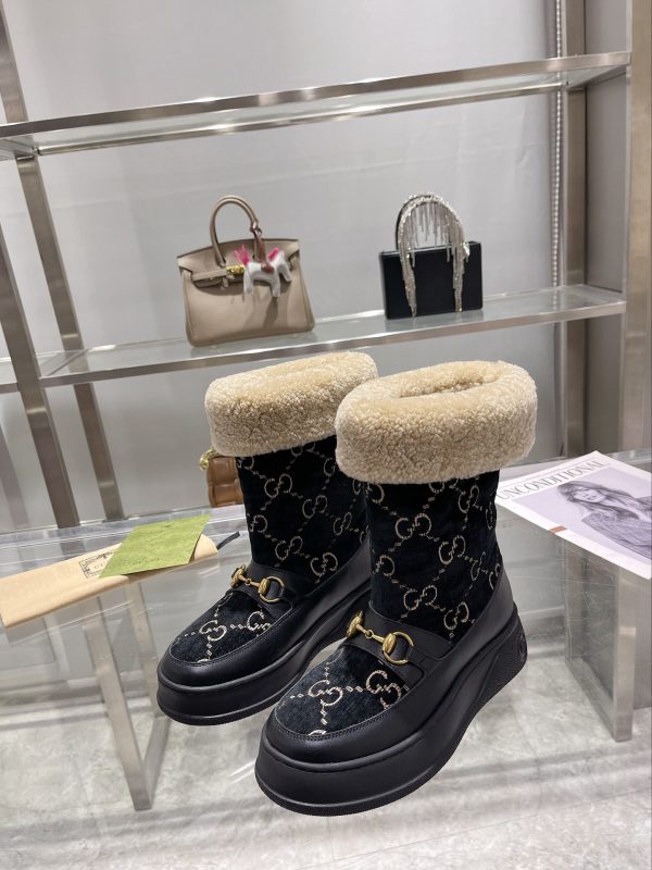 GUCCI 1955 HORSEBIT SNOW BOOTS VELVET FABRIC BLACK