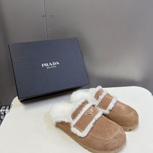 PRADA SUEDE AND SHEARLING SLIPPERS ECRU 1S711M X0O F0379 F ZG20