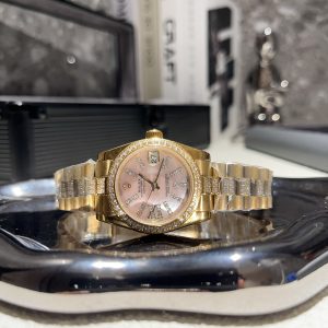 ROLEX DATEJUST DIAMOND IN GOLD WITH PINL DIAL 31MM