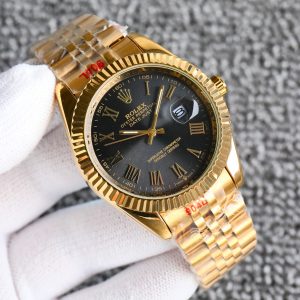 ROLEX DATEJUST ROMAN NUMERAL DIAL GOLD IN BLACK 41MM