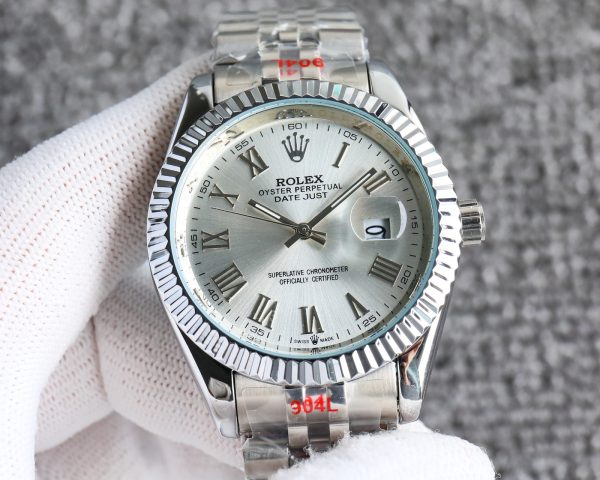 ROLEX DATEJUST ROMAN NUMERAL OYSTERSTEEL AND WHITE GOLD IN SILVER 41MM