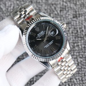 ROLEX DATEJUST ROMAN NUMERAL OYSTERSTEEL AND WHITE GOLD IN BLACK 41MM