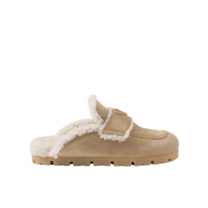 PRADA SUEDE AND SHEARLING SLIPPERS ECRU 1S711M X0O F0379 F ZG20