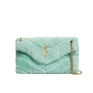 SAINT LAURENT PUFFER BAG IN SHEARLING GREEN 28CM