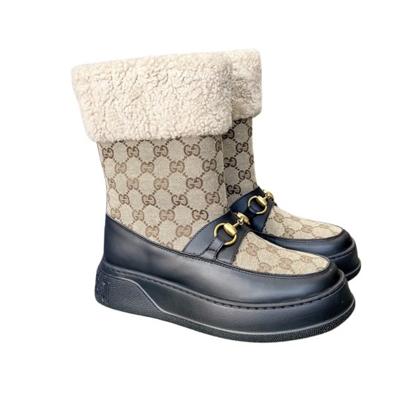 GUCCI 1955 HORSEBIT SNOW BOOTS GG CANVAS IN BLACK