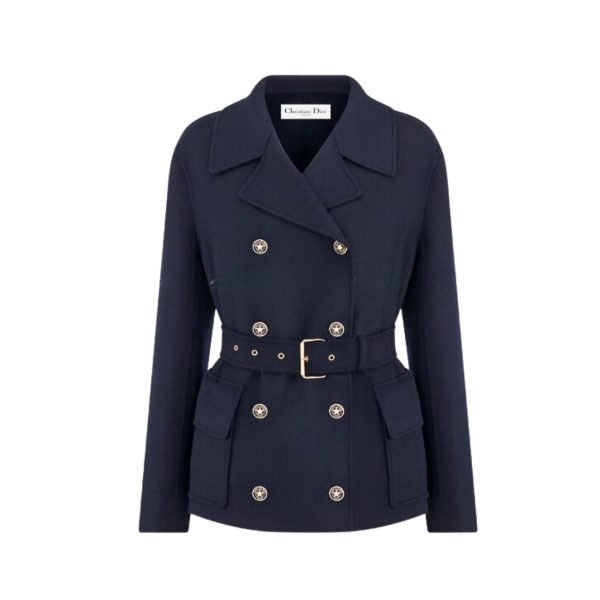 DIOR REVERSIBLE WOOL BLEND FELT COAT NAVY BLUE