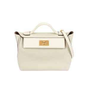 HERMÈS KELLY 24/24 GOLD HARDWARE EVERCOLOR BLANC 21CM