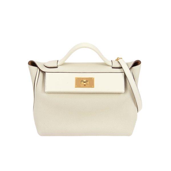 HERMÈS KELLY 24/24 GOLD HARDWARE EVERCOLOR BLANC 21CM