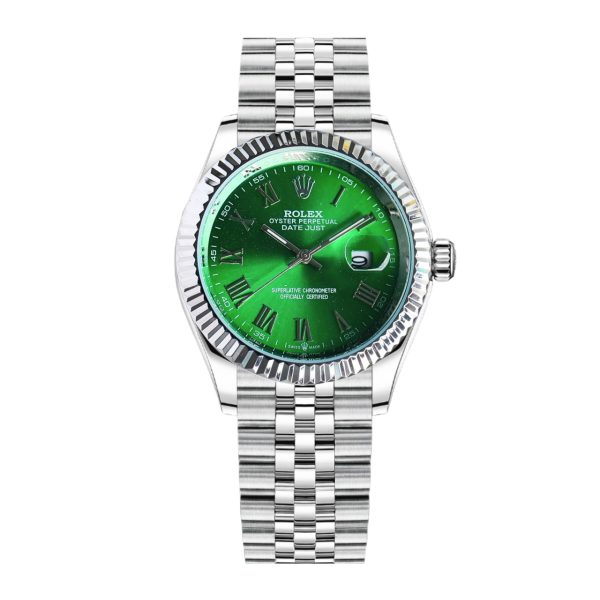 ROLEX DATEJUST ROMAN NUMERAL OYSTERSTEEL AND WHITE GOLD IN GREEN 41MM